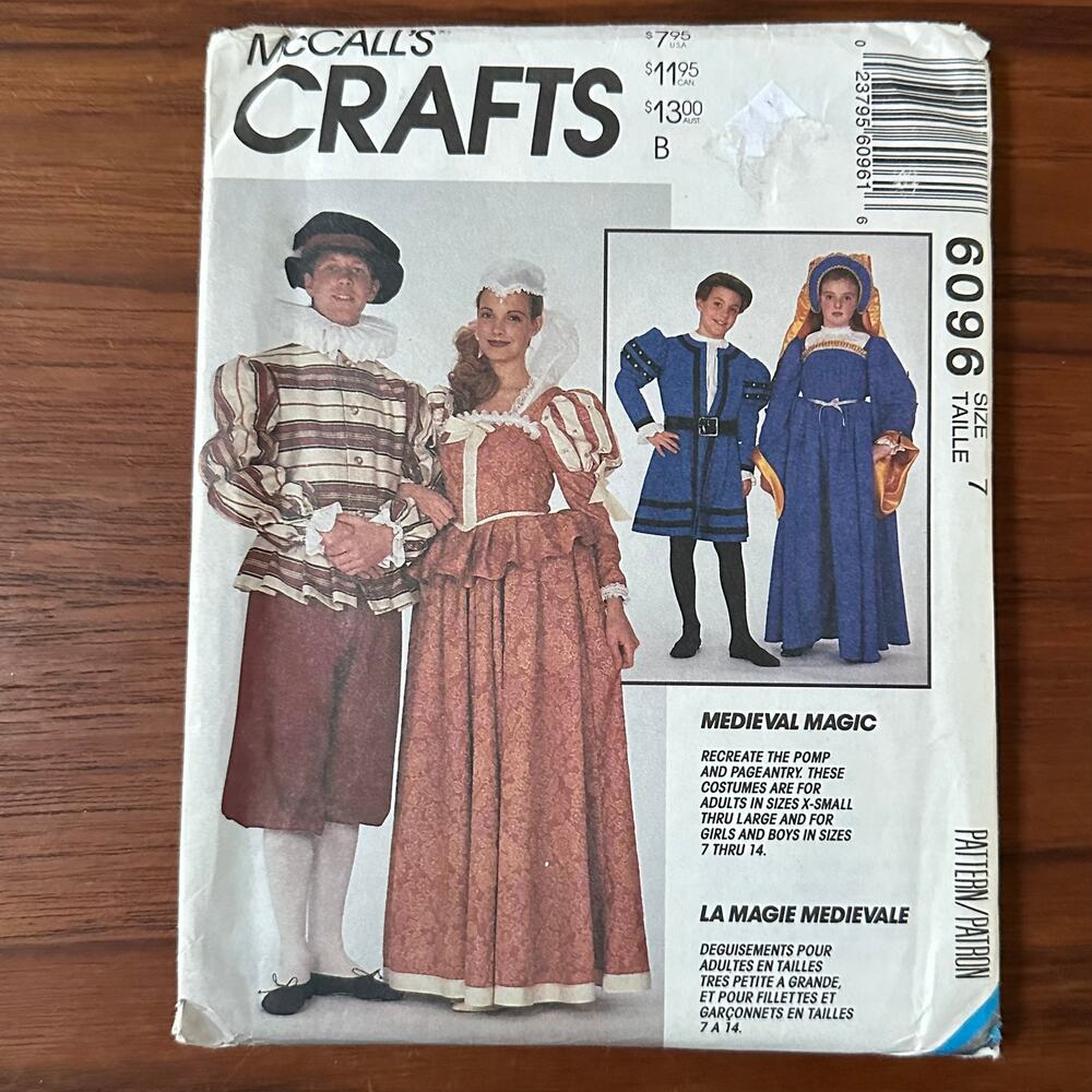 Uncut McCall's Pattern 6096 Dress Size Kids 7 Renaissance Costumes